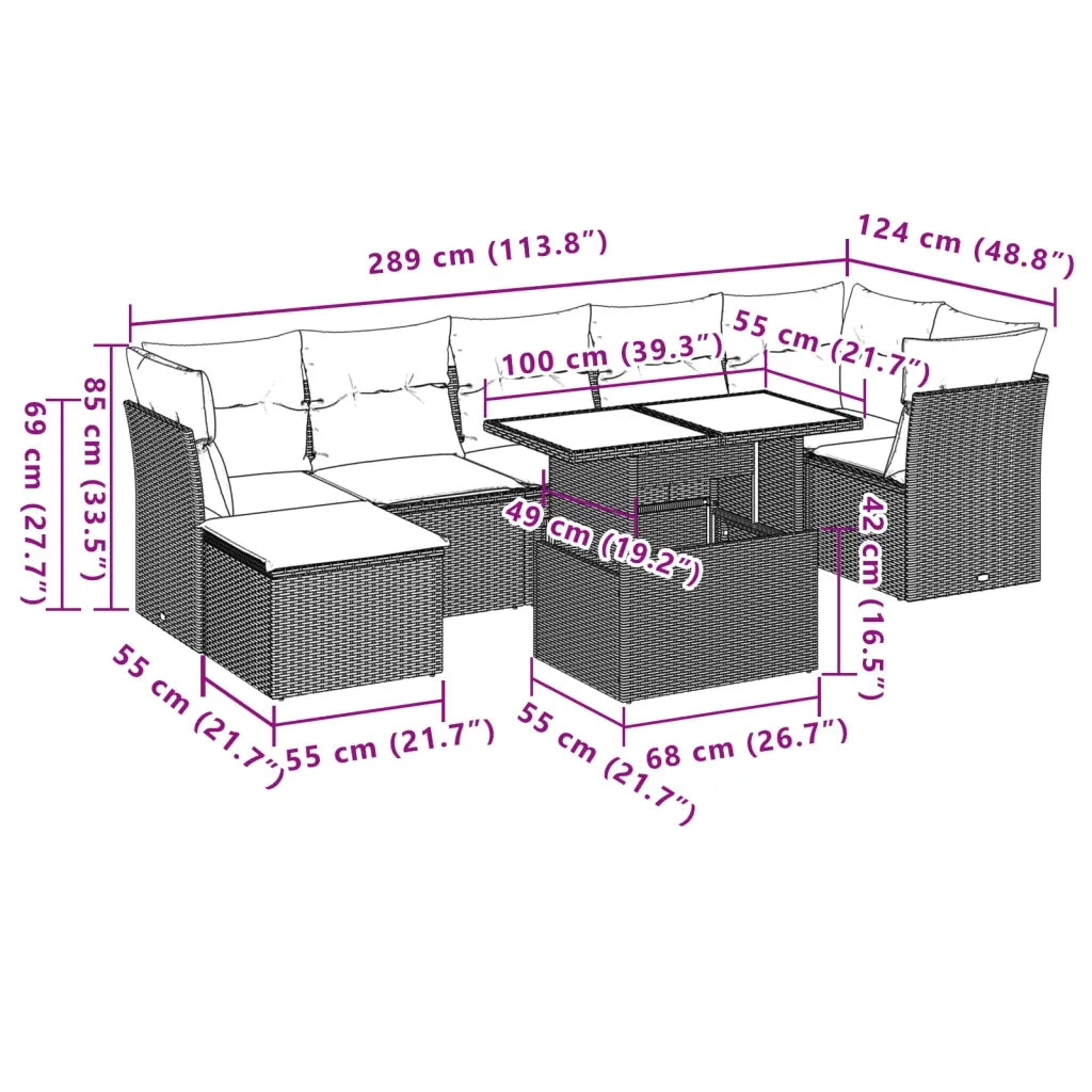 Set Divani da Giardino 8 pz con Cuscini Marrone in Polyrattan 3266753