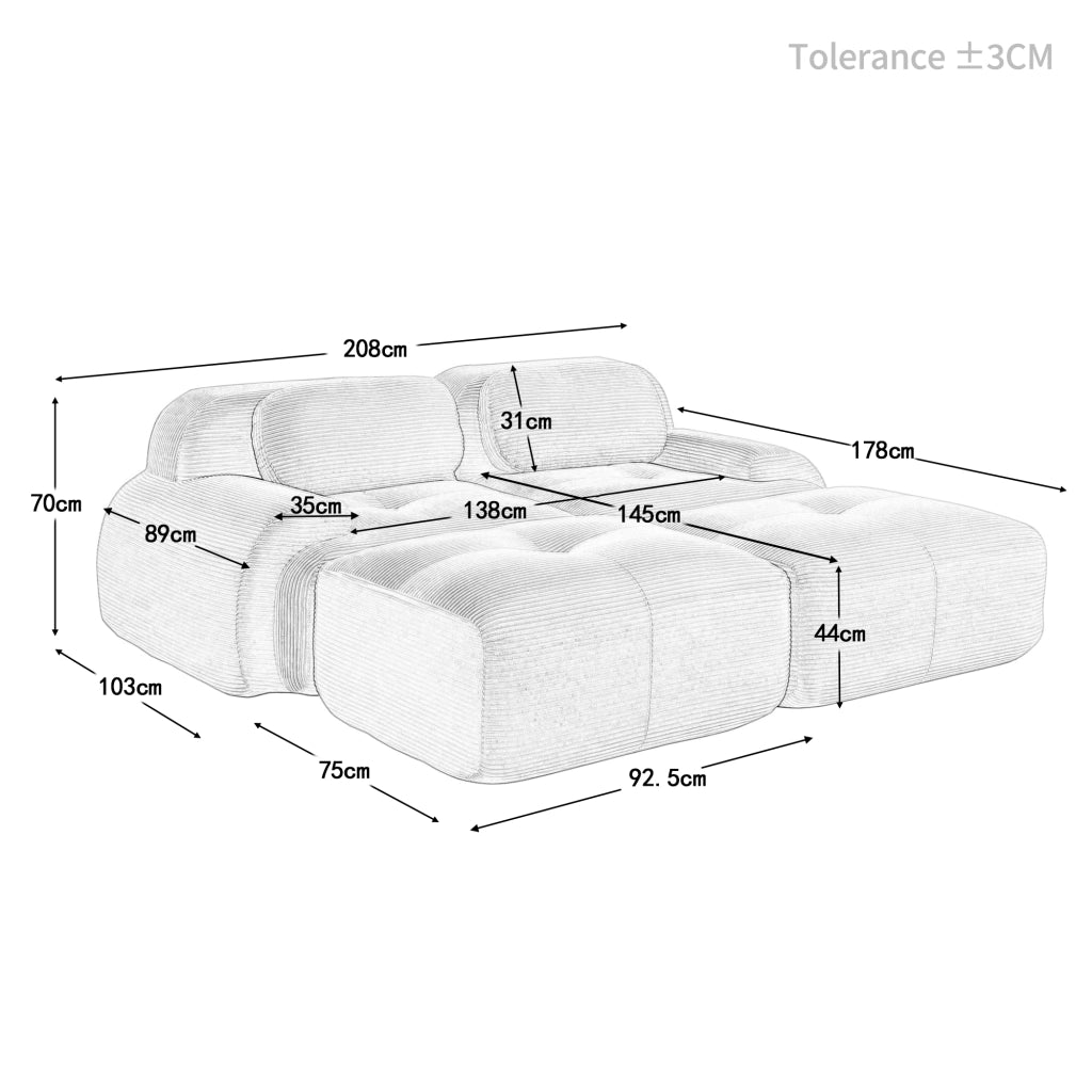 Divano 2 Posti con Chaise Longue in Tessuto ¨C Xylo ¨C Marrone, Braccioli Ergonomici, Modulare