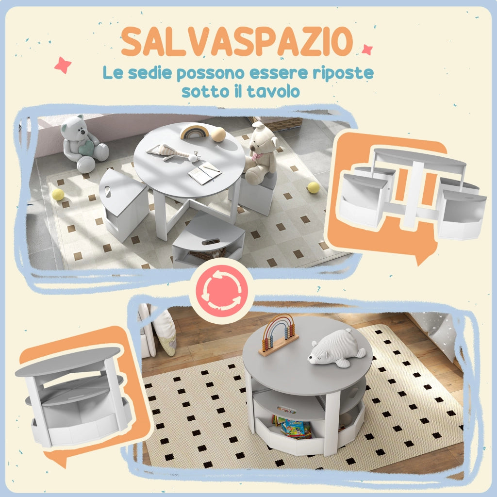 Set tavolo per bambini con sgabelli ¨C Minimal ¨C Legno, grigio