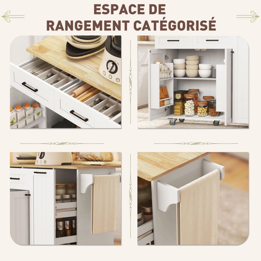 Tavolo da cucina mobile con presa e USB ¨C zephmum ¨C bianco