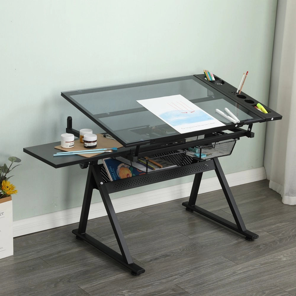 Scrivania con Sedia Regolabile in Vetro ¨C MINIMAL ¨C Nero