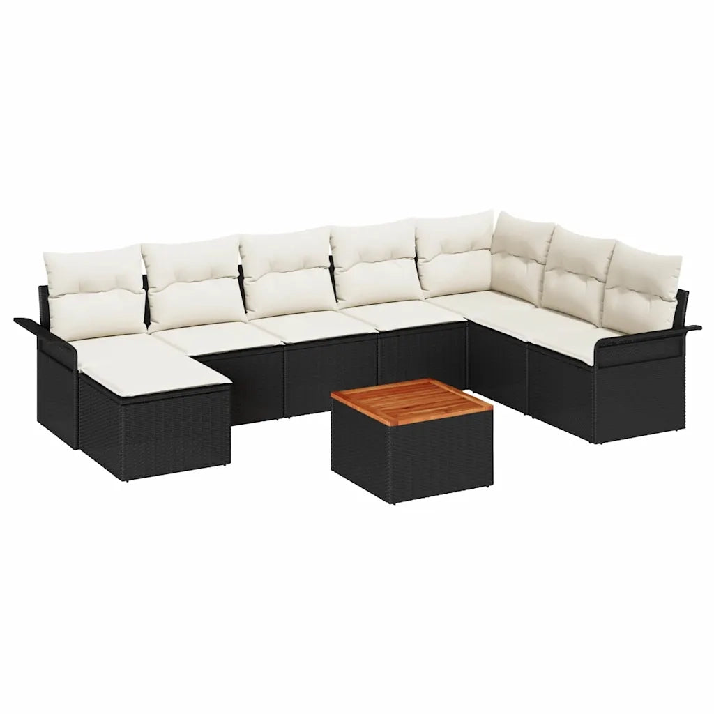 Set Divano da Giardino con cuscino 9 pcs Nero polyrattan 3347362