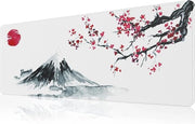 Matto Extra Grande con Fiori di Ciliegio Giapponese, Bianco, 800x300x3mm, Base Antiscivolo, Bordo Ricamati
