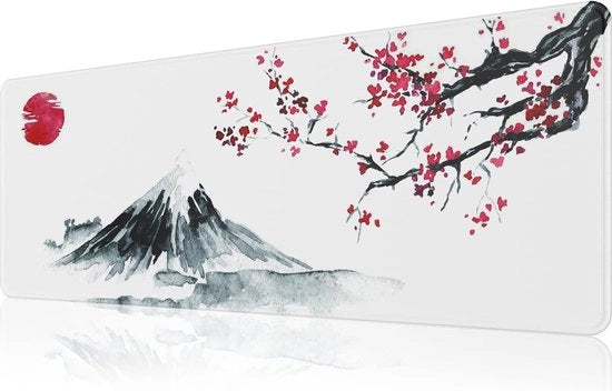 Matto Extra Grande con Fiori di Ciliegio Giapponese, Bianco, 800x300x3mm, Base Antiscivolo, Bordo Ricamati