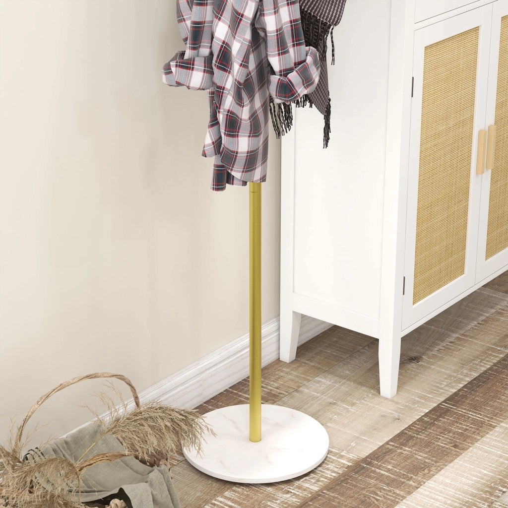 Appendiabiti Autoportante con 8 Ganci e Base in Marmo ¨C Minimal ¨C Oro, Acciaio, ?32x164cm