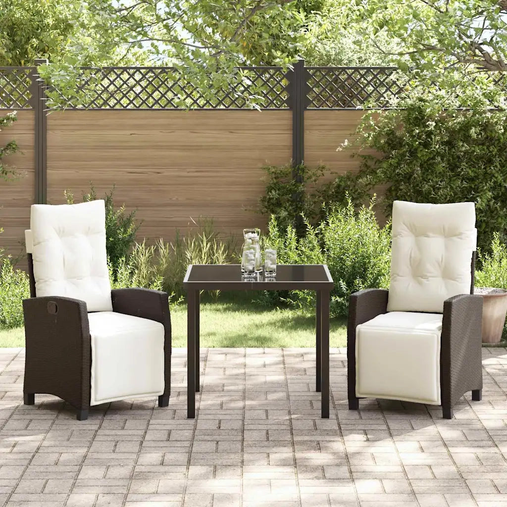 Set da Pranzo per Giardino con cuscino 3 pcs Marrone polyrattan
