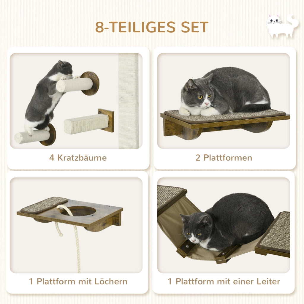 Scala per Gatti Set ¨C zephmum ¨C 8 Pezzi Marrone e Bianco