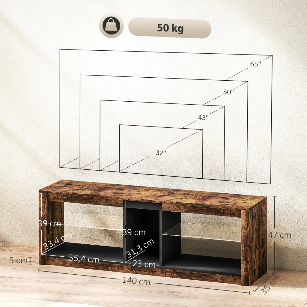 Mobile TV con luci LED e telecomando - Xylo - marrone 140x35x47cm