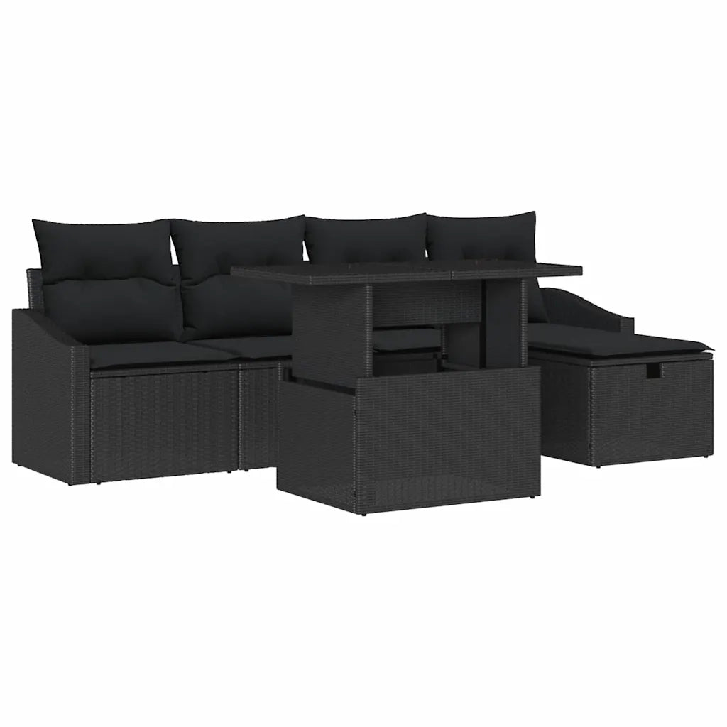 Set Divano da Giardino con cuscino 6 pcs Nero Poly Rattan 3359830