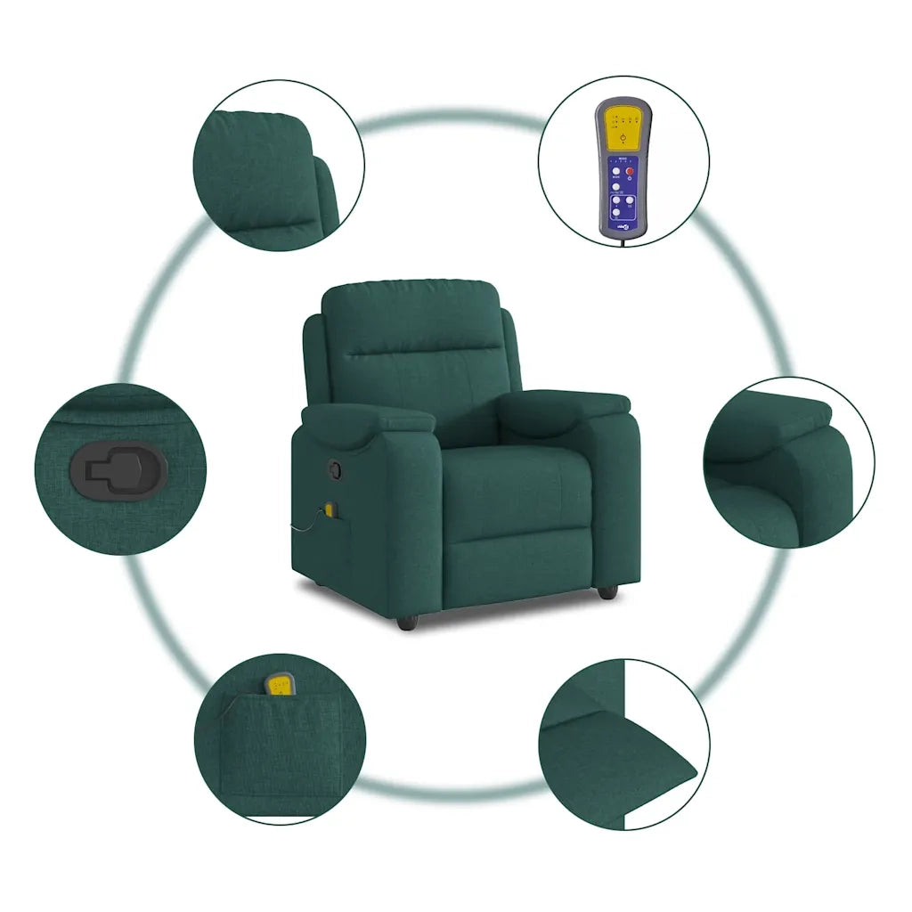 Poltrona Massaggiante | Sedia Relax Reclinabile Verde Scuro in Tessuto