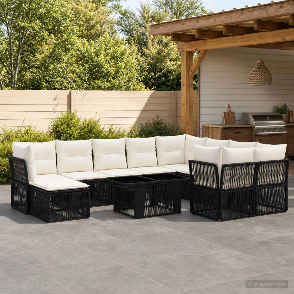 Set Divano da Giardino 11 pz Nero polyrattan 3436576