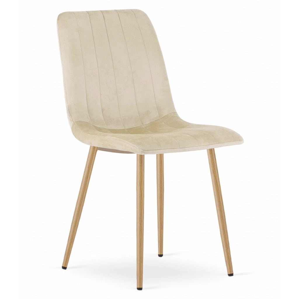 Sedia LAVA in velluto beige chiaro con gambe effetto legno