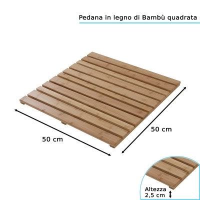 Pedana Doccia Quadrata in Legno di Bambù 50x50 cm