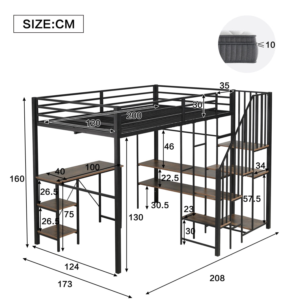 Letto a castello funzione scrivania in ferro e MDF 120x200 cm