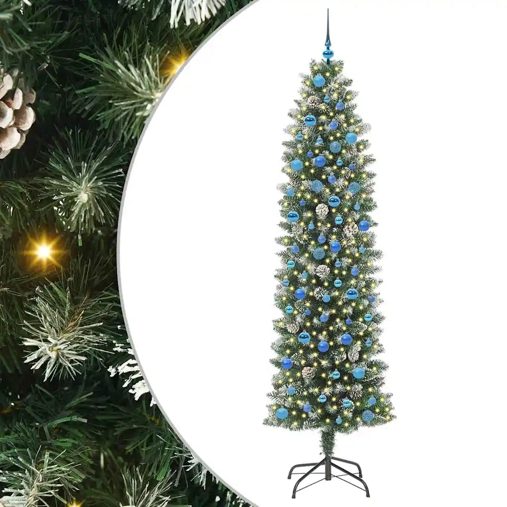 Albero di Natale Artificiale Sottile Verde e Bianco 240 cm 3395324
