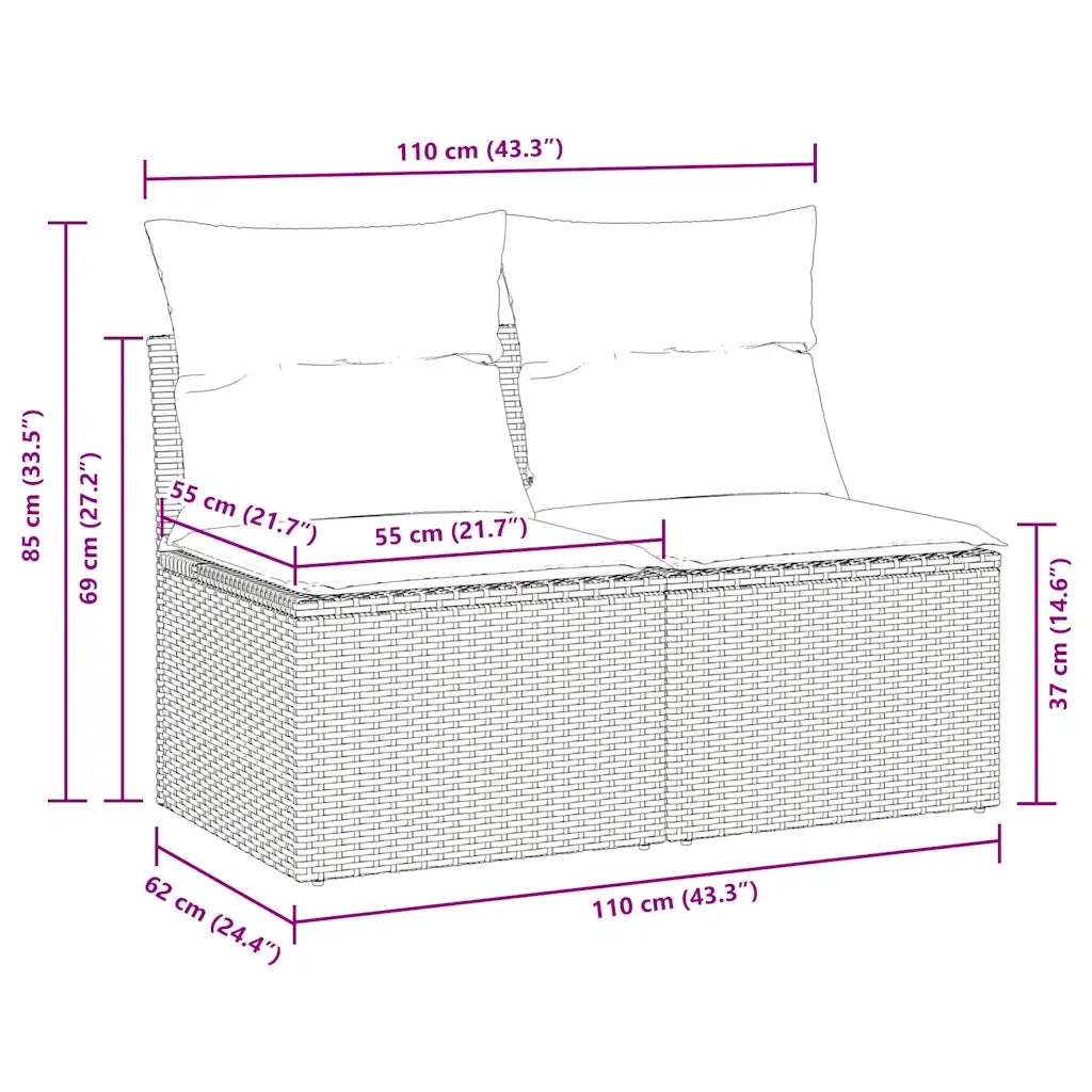 Set Divano Giardino 2 pz con Cuscini Grigio Polyrattan Acacia 3325237