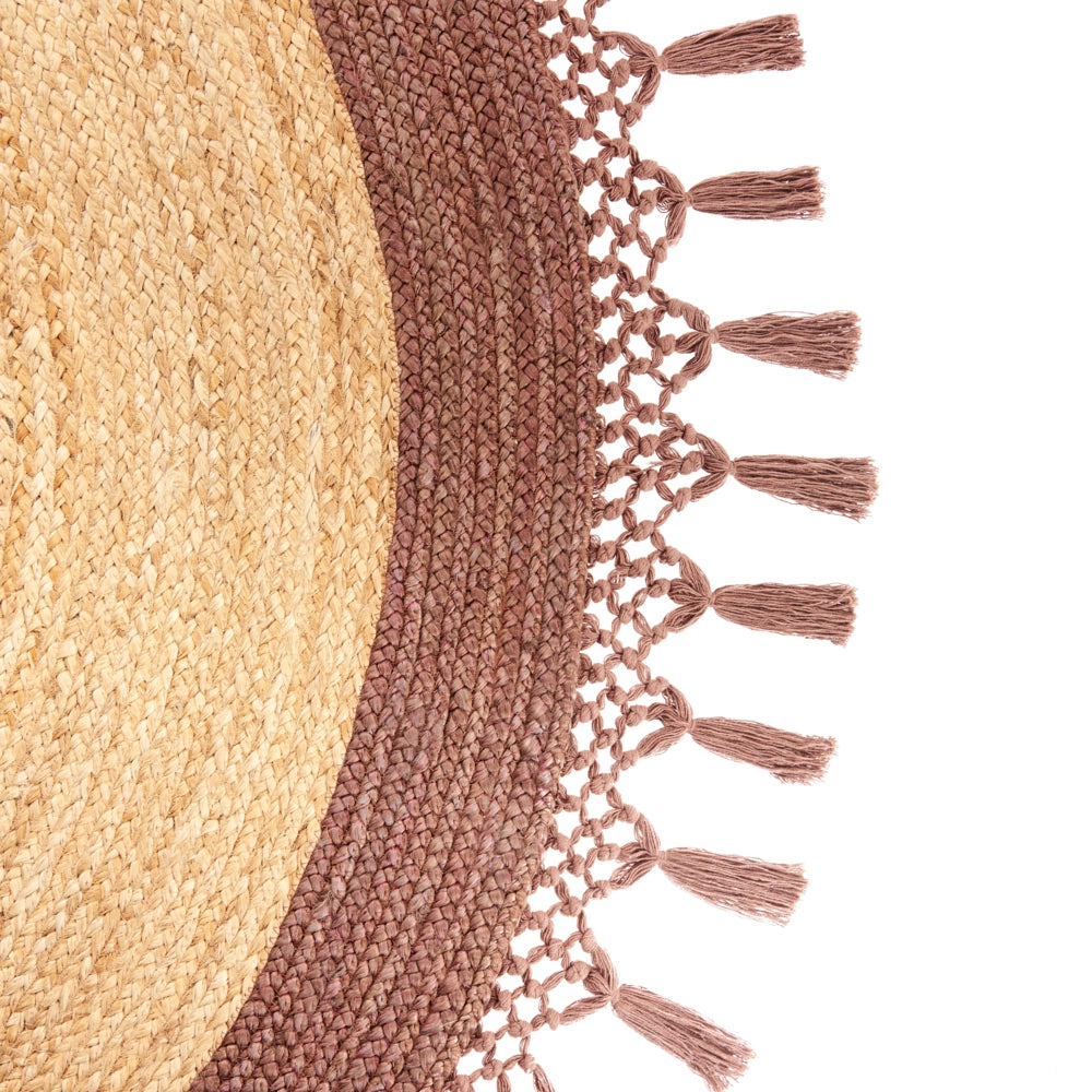 Tappeto Beige e Marrone Rotondo 140 cm Boho Rustico Spirale Intrecciato Fatto a mano Juta Naturale Camera da letto Soggiorno