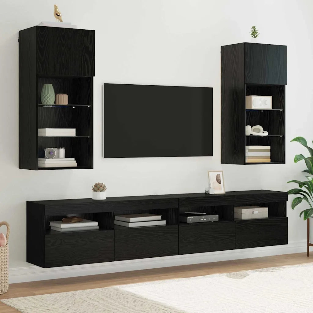 Mobile TV da Parete con LED Rovere Nero 40,5 x 30 x 90 cm 882958