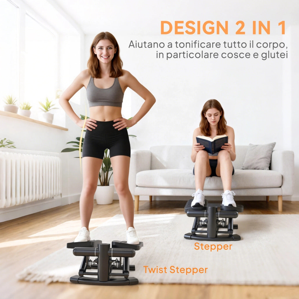 Stepper Twister 2 in 1 con Monitor LCD Pedali Grandi e Antiscivolo Capacità 100 kg Nero