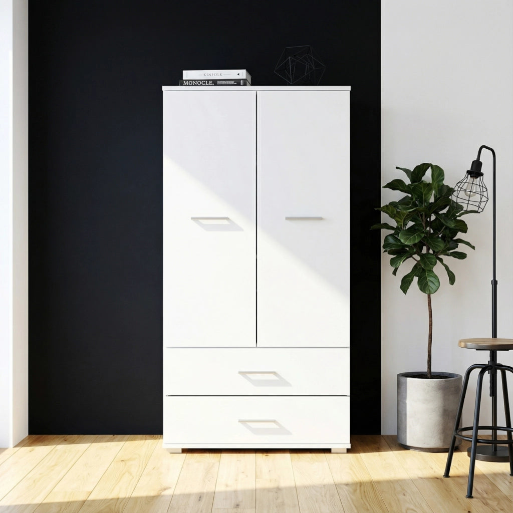 Armadio FAUSKE - 2 Cassetti - Bianco - Larghezza 69 cm, Altezza 130 cm, Profondit? 36 cm