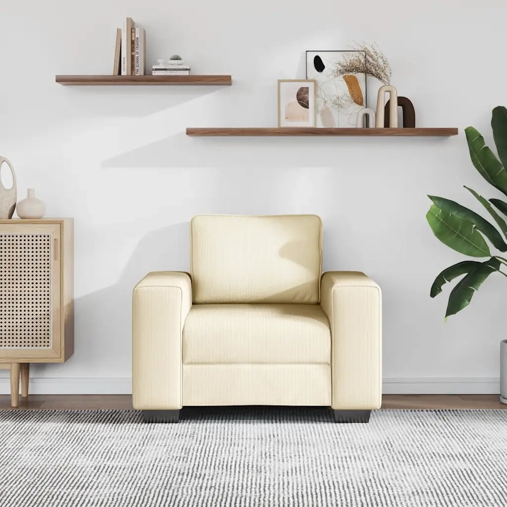 Divano Sedia-Poltrona-Sofa Relax Crema 60 cm Tessuto di Velluto a Coste