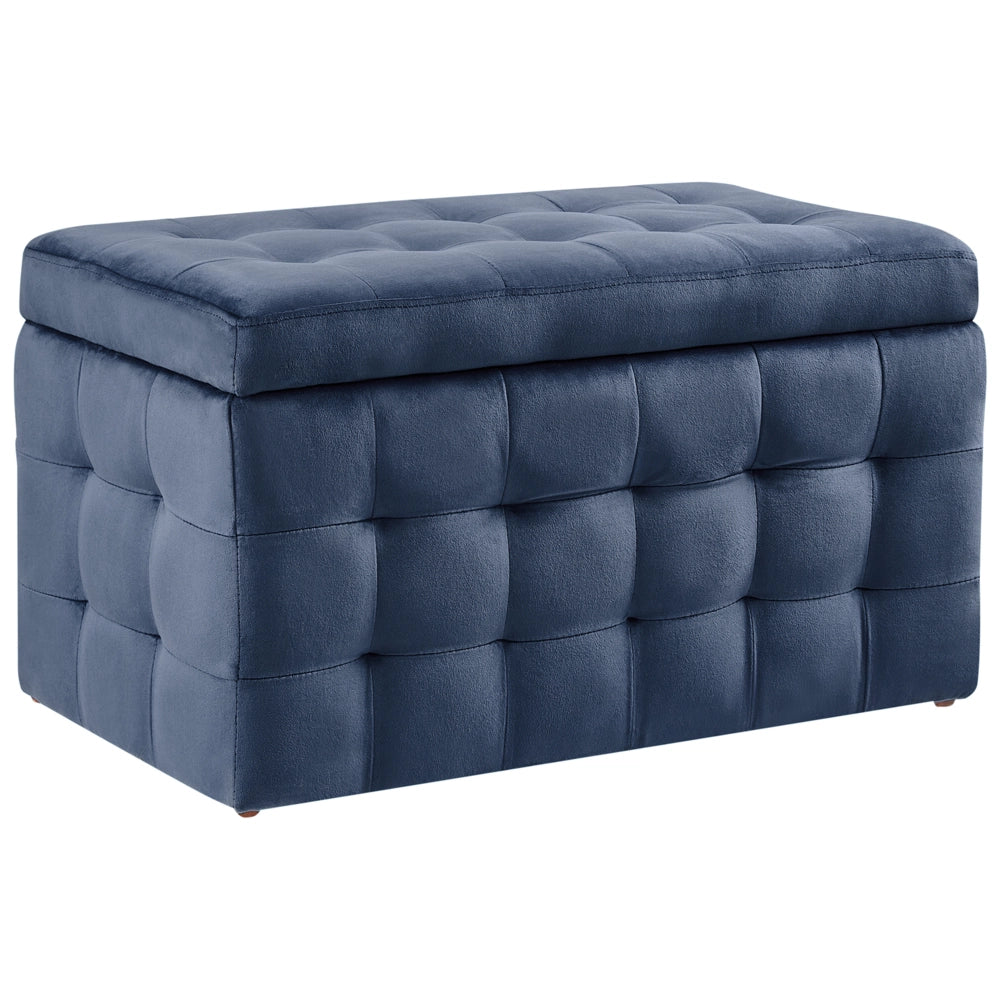 Pouf Cassapanca Imbottito in Velluto Blu Scuro Stile Chesterfield