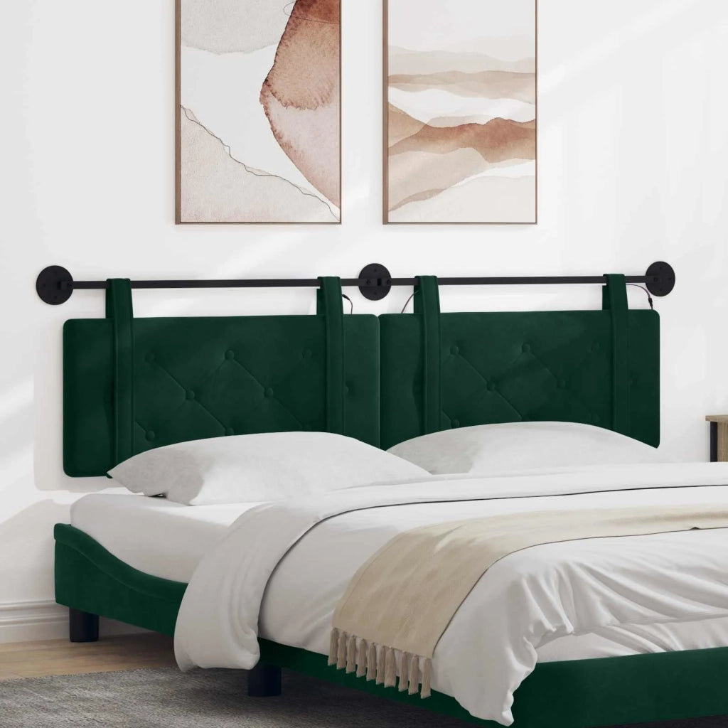 Testiera | Testata sospesa Con luce LED Verde Scuro Velluto