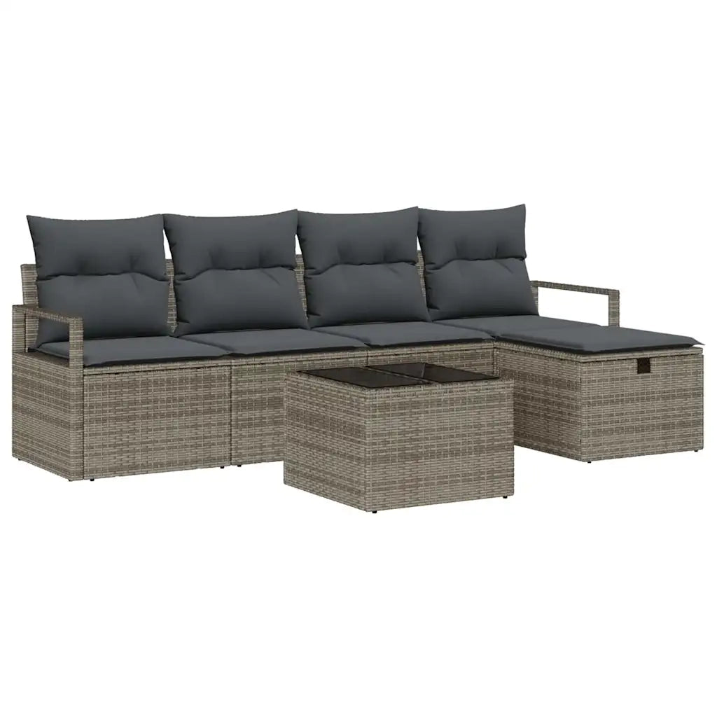 Set Divano da Giardino con cuscino 6 pcs Grigio Poly Rattan 3360500