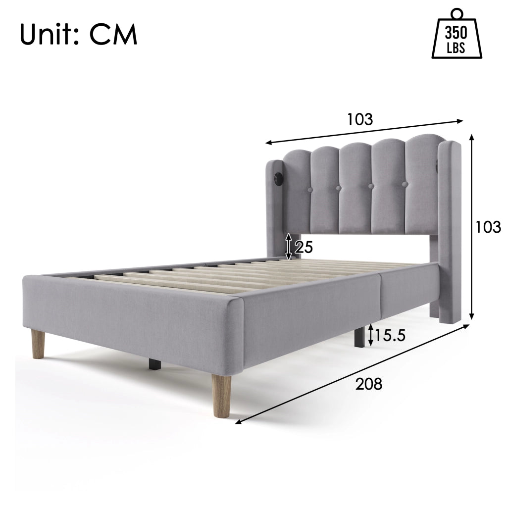letto imbottito in lino grigio 90 x 200 cm