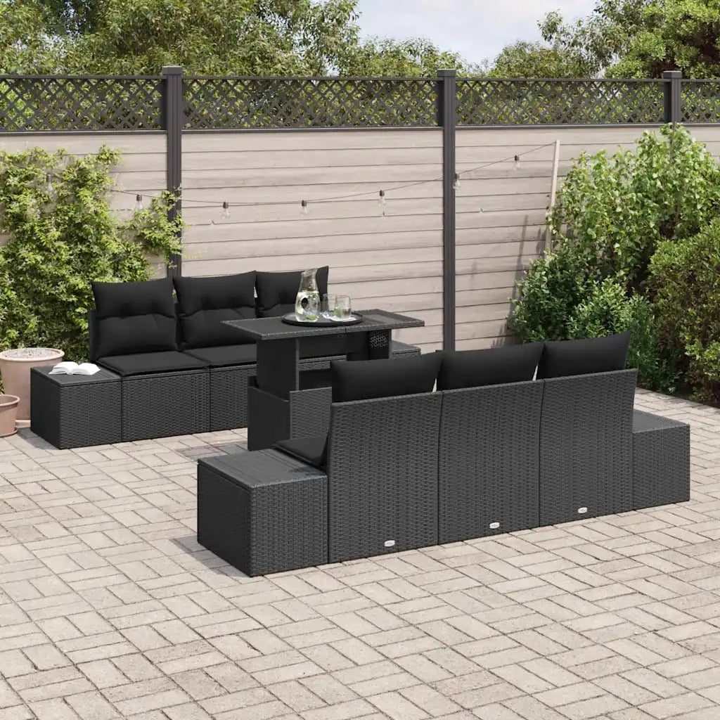 Set di divani con cuscino 7 pcs Nero polyrattan 3349109