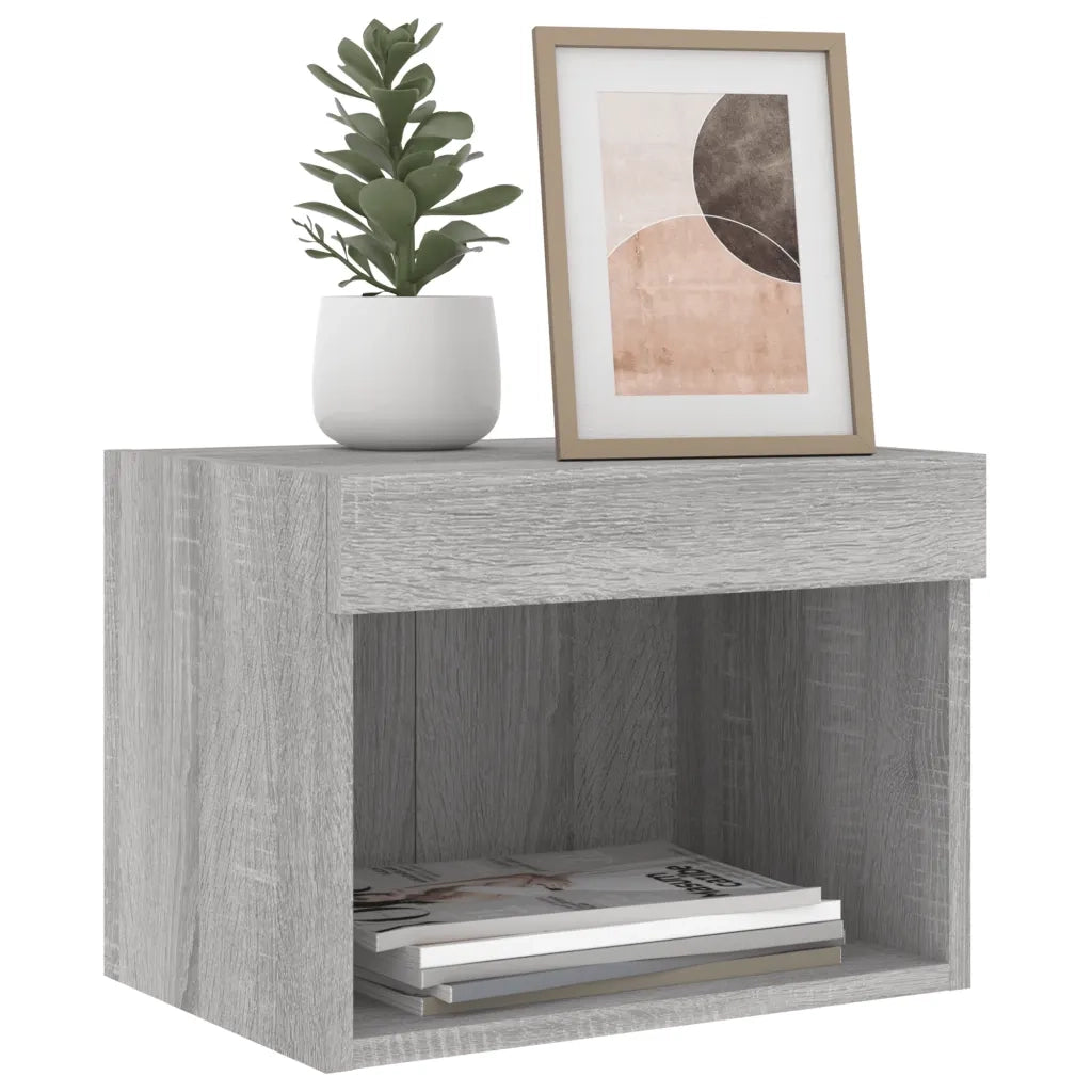 Comodini con Luci LED a Parete 2pz Grigio Sonoma 837124