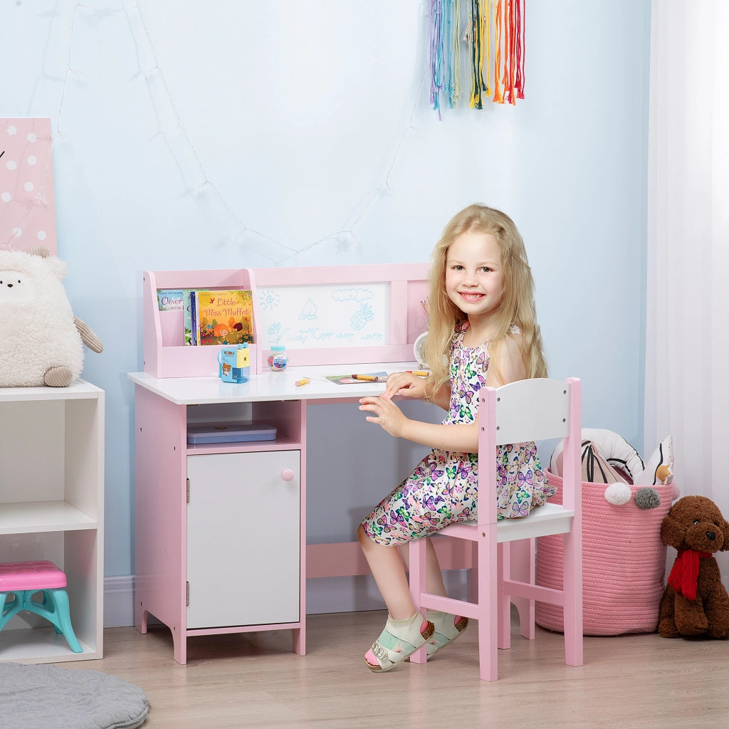 Set Scrivania e Sedia per Bambini in Legno Bianco e Rosa ¨C Minimal ¨C 90x60x75
