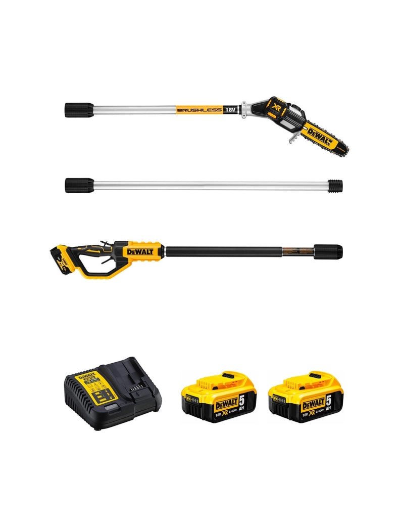 Potatore su asta di prolunga DeWALT DCMPS567P2 (2 x 5,0 Ah + DCB1104)