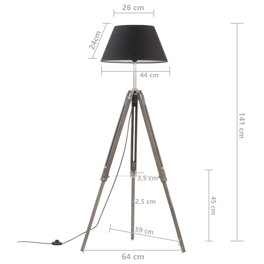 Lampada a Treppiede Nero e Oro in Massello di Teak 141 cm CFW1198621