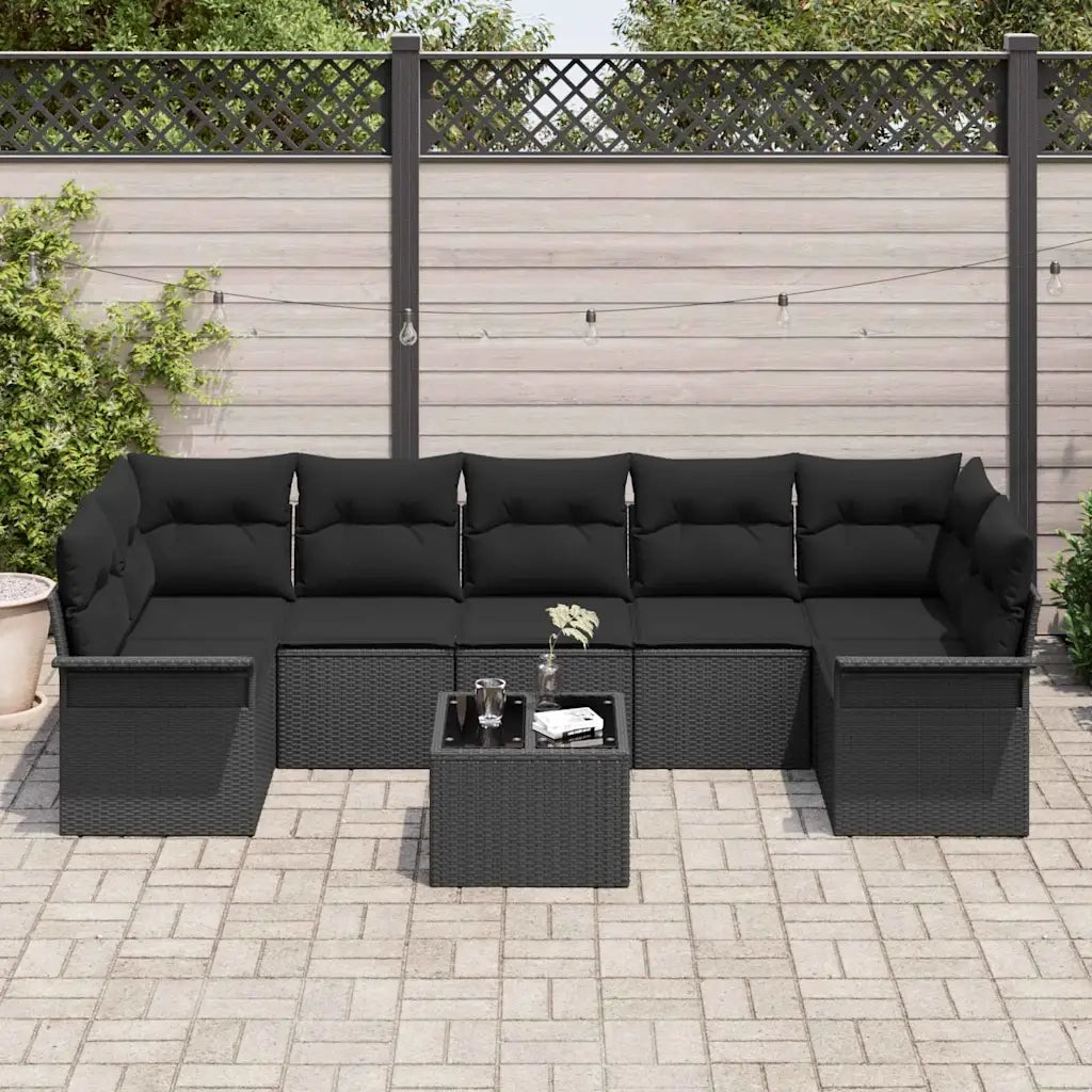 Set Divano da Giardino con cuscino 8 pcs Nero polyrattan 3345283