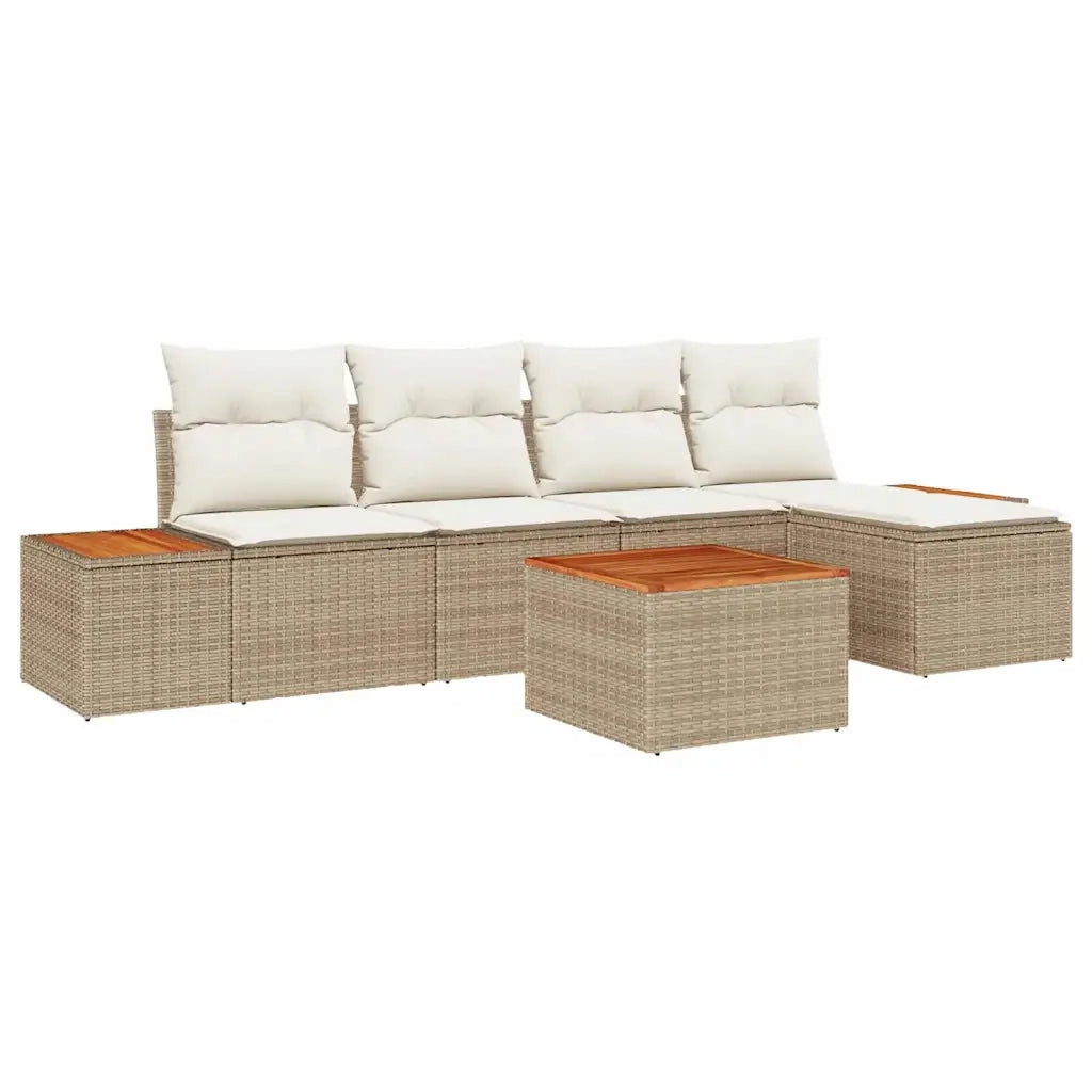 Set Divano da Giardino 6 pcs Beige e Crema Polyrattan
