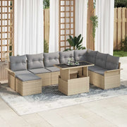 Set Divano da Giardino con cuscino 9 pcs Beige polyrattan