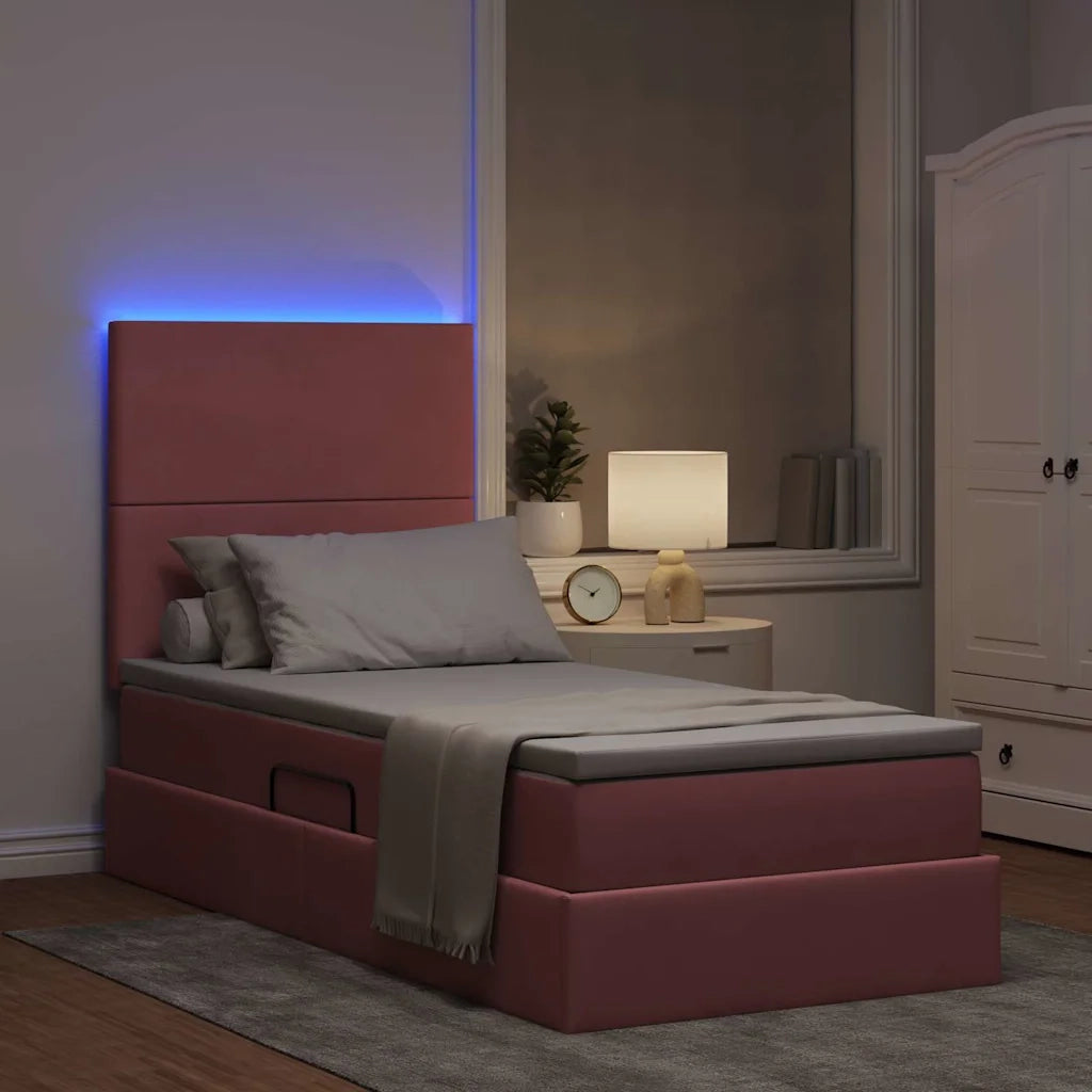 Letto con contenitore e LED con led Rosa 90 x 190 cm Velluto
