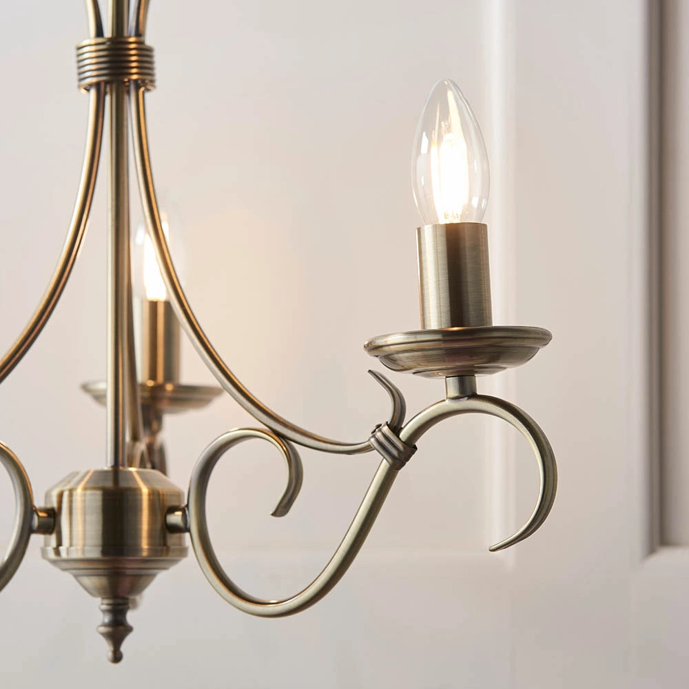 Lampadario Bernice ottone anticato 3xE14 dimmerabile Endon