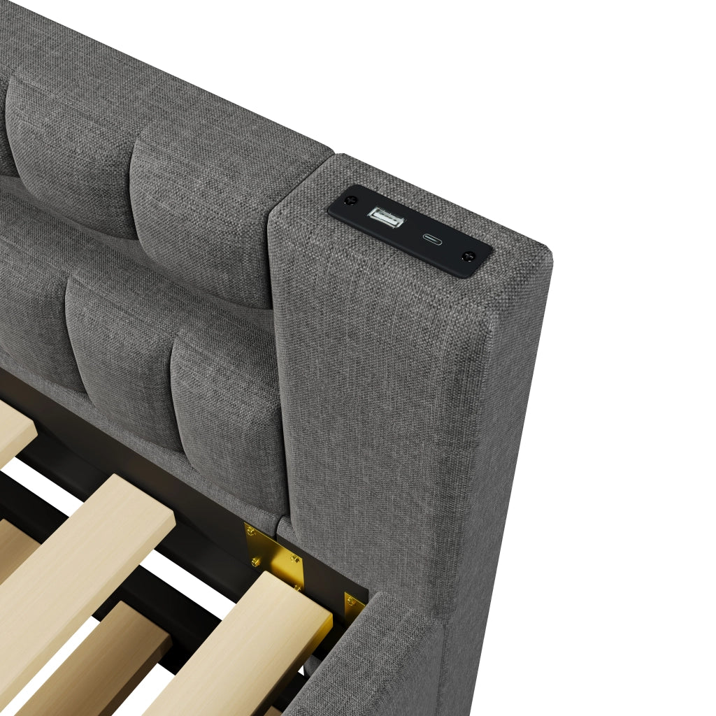 Letto a scomparsa con LED - Zephmum - 90x200cm - Grigio - Comando a distanza, USB, Tipo-C