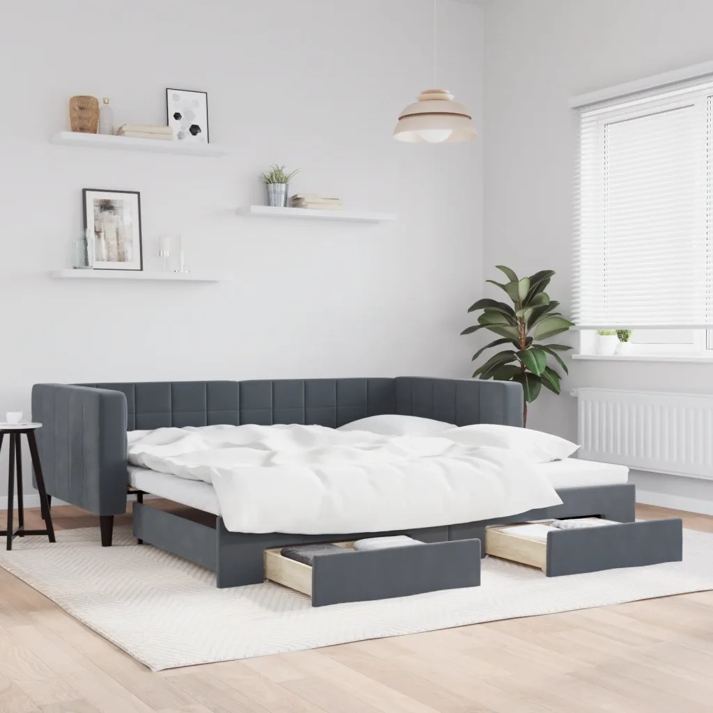 Divano letto | Sof¨¤ letto | Letto singolo Estraibile Cassetti Grigio Scuro 100x200cm Velluto