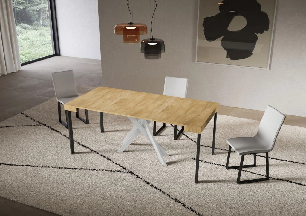 Consolle Allungabile 90-196x40x77 cm Saki Small Quercia Natura Gambe Bianche