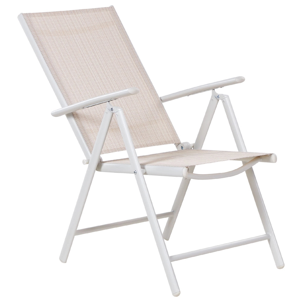 Set di 6 sedie da giardino in tessuto beige struttura in alluminio bianco pieghevole reclinabile