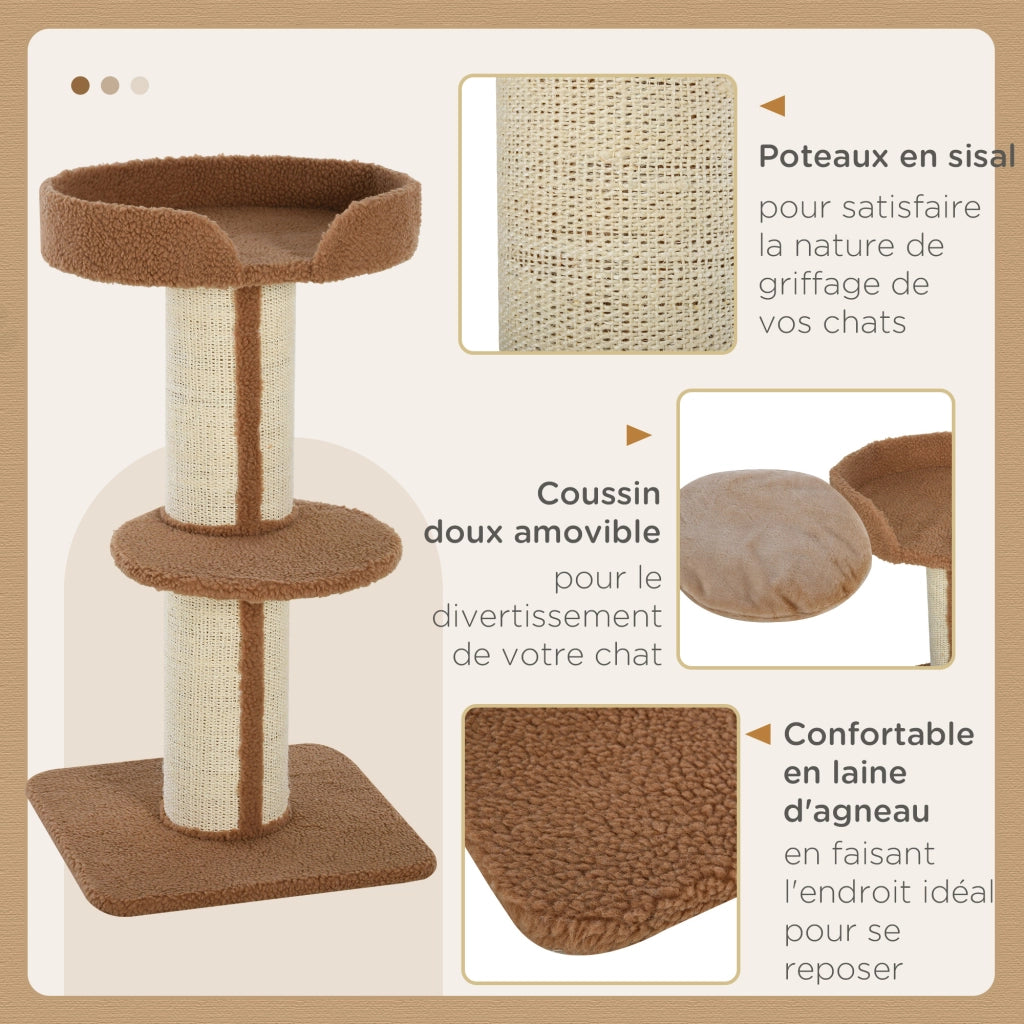 Tiragraffi per gatti con 2 piattaforme e cuscino marrone chiaro ¨C Minimal ¨C marrone chiaro