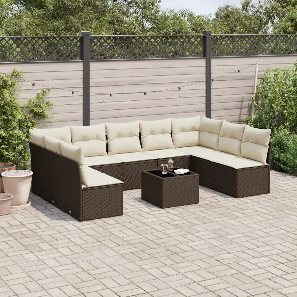 Set Divani da Giardino 10pz con Cuscini in Polyrattan Marrone 3218083