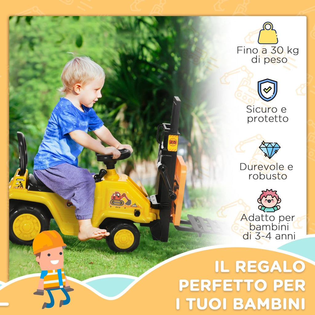 Trattore a Pedali per Bambini 3-4 Anni ¨C Xylo ¨C Giallo e Nero con Muletto 86x27.5x47.5 cm
