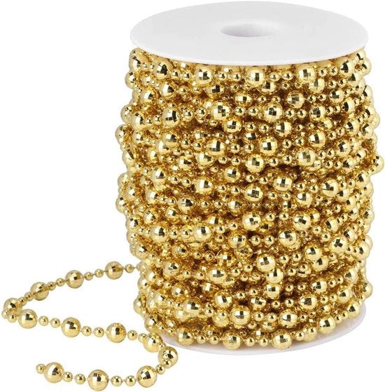 Decorazione di Natale con filo di perle artificiale - Luxe - Giallo oro - Ideale per la decorazione di matrimoni - 20 metri di lunghezza.