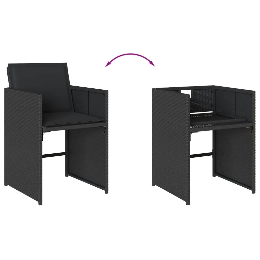 Set da Pranzo da Giardino 9 pz con Cuscini Nero in Polyrattan 3277902