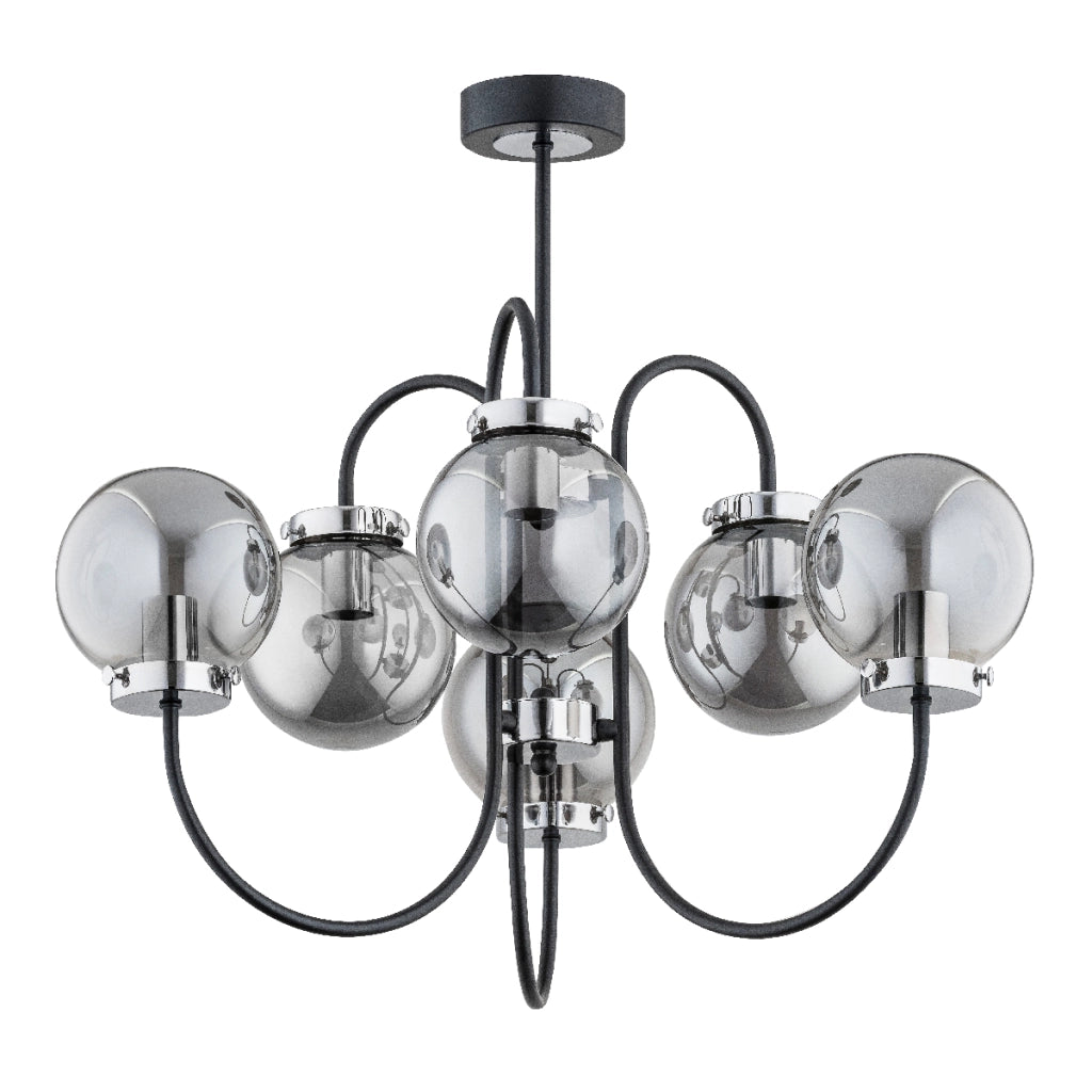 Lampadario moderno nero argento 6xE14 vetro MIDAS Alfa