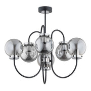 Lampadario moderno nero argento 6xE14 vetro MIDAS Alfa